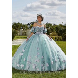 Mint Quinceanera Dress 2024 Ball Gown Flowers Puff Sleeve Corset Beading Appliques Princess Vestidos De 15 Años