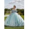 Mint Quinceanera Dress 2024 Ball Gown Flowers Puff Sleeve Corset Beading Appliques Princess Vestidos De 15 Años