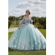 Mint Quinceanera Dress 2024 Ball Gown Flowers Puff Sleeve Corset Beading Appliques Princess Vestidos De 15 Años