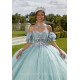 Mint Quinceanera Dress 2024 Ball Gown Flowers Puff Sleeve Corset Beading Appliques Princess Vestidos De 15 Años