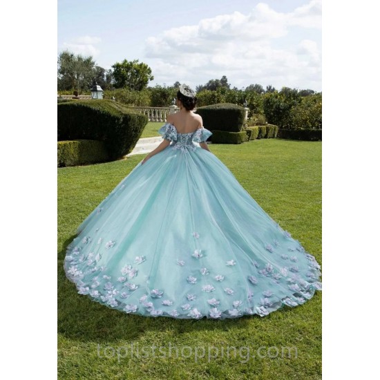 Mint Quinceanera Dress 2024 Ball Gown Flowers Puff Sleeve Corset Beading Appliques Princess Vestidos De 15 Años