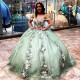 Mint Shiny Quinceanera Dress Off Shoulder Ball Gown For Girl 3D Flowers Sweet 16 Vestidos Para XV Anos