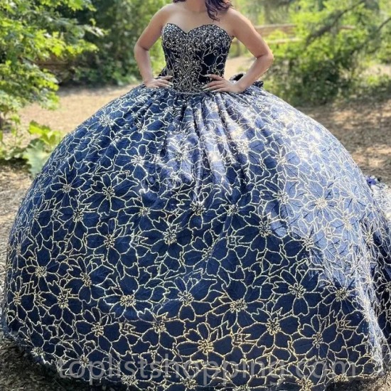 Off Shoulder Navy Blue Princess Quinceanera Dresses With Bow Ball Gown