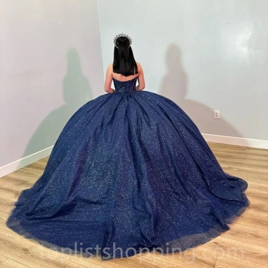 Off The Shoulder Navy Blue Quinceanera Dress 2024 Ball Gown Sweet 15 Party Vestidos De XV Años