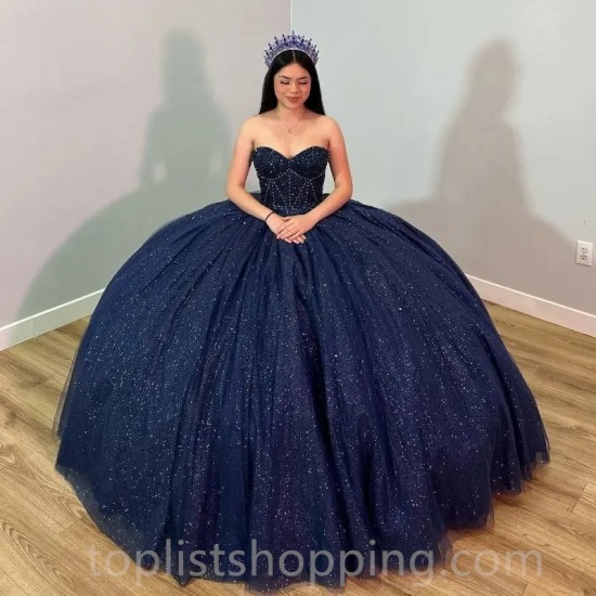 Off The Shoulder Navy Blue Quinceanera Dress 2024 Ball Gown Sweet 15 Party Vestidos De XV Años