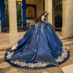 Applique Navy Blue Quinceanera Dress Ball Gown Graduation Gown Sweetheart 15 anos