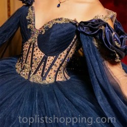 Crystals Navy Blue Quinceanera Dresses Ball Gown 2024 Shiny Sweet 16 15 Birthday Party Gowns Corset Robe