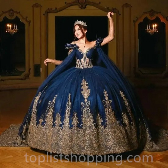 Crystals Navy Blue Quinceanera Dresses Ball Gown 2024 Shiny Sweet 16 15 Birthday Party Gowns Corset Robe