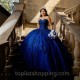 Off The Shoulder Navy Blue Shiny Quinceanera Dress Ball Gown Applique Lace Beads Corset Pageant Sweet 15 Dress