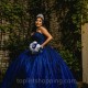 Off The Shoulder Navy Blue Shiny Quinceanera Dress Ball Gown Applique Lace Beads Corset Pageant Sweet 15 Dress