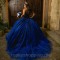 Off The Shoulder Navy Blue Shiny Quinceanera Dress Ball Gown Applique Lace Beads Corset Pageant Sweet 15 Dress