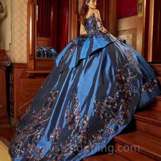 Beaded Navy Blue Quinceanera Dress Shiny Women’s Sparkly Sequined Embroidery Appliques Dresses Ball Gowns Vestido De 15 Años