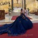 Navy Blue Strapless Ruffles Ball Gown Quincenara Dress Appliques Lace Beads Tull Corset Sweet 15 Vestidos De XV Años