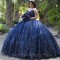 Navy Blue Sweet 16 Quinceanera Dress with Cape 2024 Off Shoulder Beading Princess Party Gown Vestidos De 15 Años