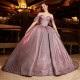 Off The Shoulder Champagne Evening Dress 2024 Ball Gown Floor Length Sweep Train Quinceanera Dress