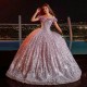 Lilac Quinceanera Dress Off The Shoulder Sequin Flowers Evening Dress 2024 Ball Gown Floor Length Sweep Train Tulle Gowms