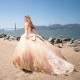 Sleeveless Champagne Quinceanera Dresses Sweet 15 Dress Off the Shoulder Lace Appliques Flower Ball Gowns