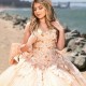 Sleeveless Champagne Quinceanera Dresses Sweet 15 Dress Off the Shoulder Lace Appliques Flower Ball Gowns