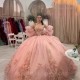 Pink 2024 Quinceanera Dress Bow Lace Applique Beads Tull Ball Gown Off Shoulder Sweet 16 Dress Vestidos De XV Anos 15TH Birthday Dress