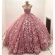 Pink 3D Flowers Quinceanera Dresses Luxury Pearls Beading Appliques Vestidos De 15 Anos Birthday Party Princess