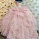 Beaded Pink Ball Gowns Quinceanera Dress Applique Prom Dress Lace Sweet 16 Princess Party Formal Birthday Dress