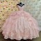 Beaded Pink Ball Gowns Quinceanera Dress Applique Prom Dress Lace Sweet 16 Princess Party Formal Birthday Dress