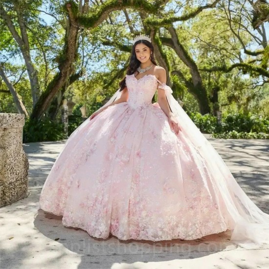 Pink Beaded Ball Gown Quinceanera Dresses 2024 Lace Appliqued Sweetheart Sweet 15 Corset Masquerade Dress