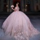 Pink Glitter Crystal 3D Flowers Ball Gown Quinceanera Dress With Cape Appliques Lace Beading Vestidos De 15 Años