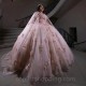 Pink Glitter Crystal 3D Flowers Ball Gown Quinceanera Dress With Cape Appliques Lace Beading Vestidos De 15 Años