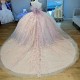 Crystal Pink Glitter Sequined Ball Gown Quinceanera Dresses Off The Shoulder Tull Corset Vestidos De 15