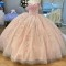 Crystal Pink Glitter Sequined Ball Gown Quinceanera Dresses Off The Shoulder Tull Corset Vestidos De 15