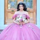 Pink Glitter Ruffles Ball Gown Quinceanera Dresses Off The Shoulder Beading Beads Corset Vestido De 15 Anos