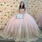 Pink Glittering Quinceanera Dresses With Cape Formal Princess Birthday Party Vestidos De 15 Anos