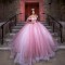 Off Shoulder Pink Ball Gown Quinceanera Dresses Beading Crystal Appliques Tull Sweet 16 15 Birthday Dress