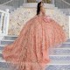 Off The Shoulder Pink 3D Flowers Ball Gown Quinceanera Dresses Ruffles Corset Vestidos De 15 Dress