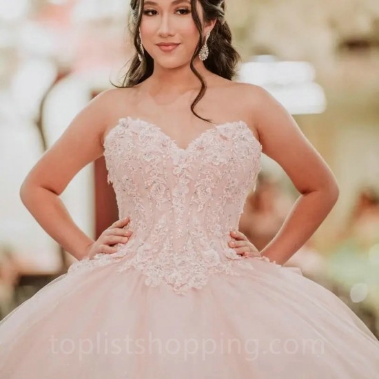 Off The Shoulder Pink Ball Gown Quinceanera Dress 2024 Beaded Lace Appliques Birthday Gowns