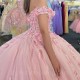 Beading Pink Off The Shoulder Quinceanera Dresses Tulle Appliques Flower Pageant Lace Up Vestidos De 15 Años