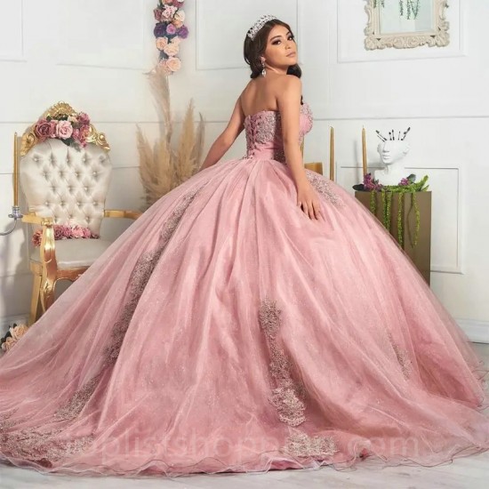 Long Sleeve Pink Quinceanera Dress 2024 Ball Gown Appliques Lace Beading Princess Party Gown Vestidos De Fiesta