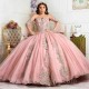 Long Sleeve Pink Quinceanera Dress 2024 Ball Gown Appliques Lace Beading Princess Party Gown Vestidos De Fiesta