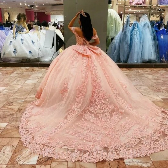 Beading Pink Quinceanera Dress 2024 Ball Gown Appliques Lace Tull Puffy Skirt Sweet 16 Dress vestidos de 15 Dress