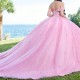 Puffy Pink Quinceanera Dress 2024 Ball Gown Appliques Lace Sequins Skirt Sweet Tulle Vestidos De 15 Años Sweet 16