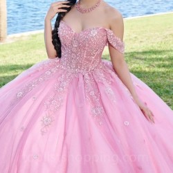 Puffy Pink Quinceanera Dress 2024 Ball Gown Appliques Lace Sequins Skirt Sweet Tulle Vestidos De 15 Años Sweet 16