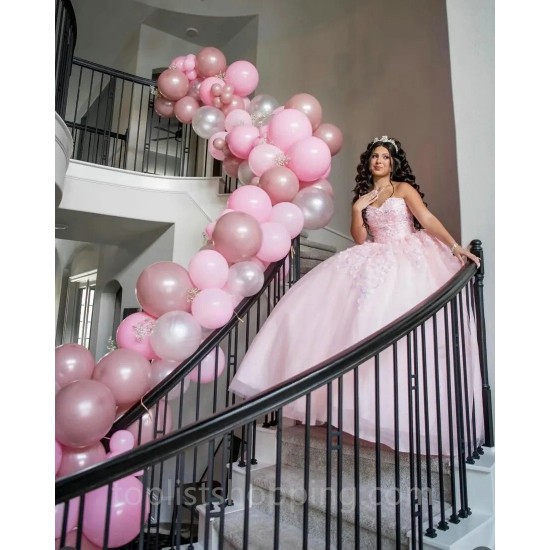 Sweet 16 Dress Pink Quinceanera Dress 2024 Ball Gown Flowers With Bow Appliques Formal Occasion Gown