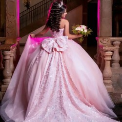 Sweet 16 Dress Pink Quinceanera Dress 2024 Ball Gown Flowers With Bow Appliques Formal Occasion Gown