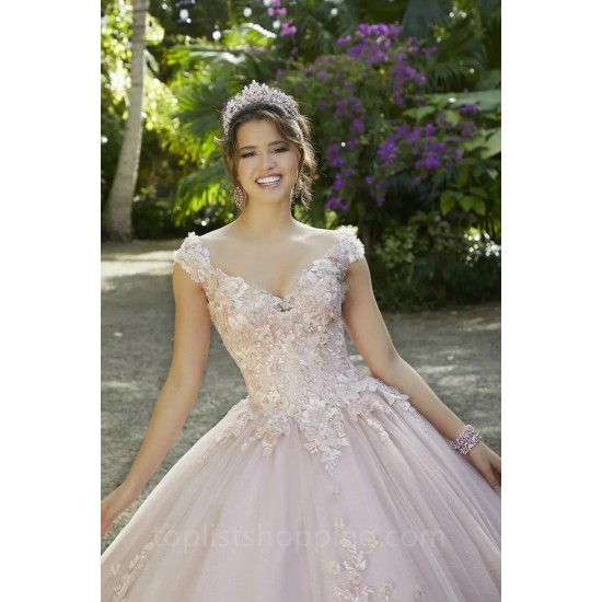 Crystal Pink Quinceanera Dress 2024 Ball Gown Lace Appliques Beaded Pageant Birthday Party Gown Sweet Robes