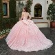 Spaghetti Strap Pink Quinceanera Dress Ball Gown 3D Butterfly Lace-up With Bow