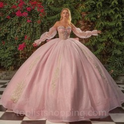 Glitter Pink Quinceanera Dress Mexican Vestido De 15 Anos Applique Lace Beading Sequin Sweet 16 Birthday Party Dress