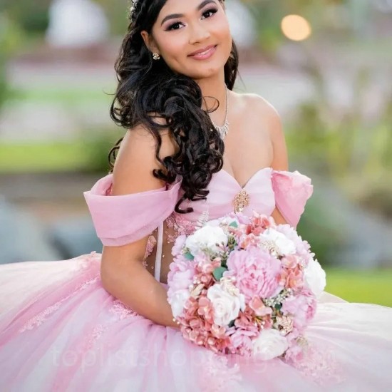 Pink Quinceanera Dress Mexican Vestidos De 15 Princess Sweet 16 Birthday XV Off the Shoulder Ball Gown