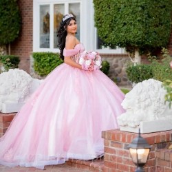 Pink Quinceanera Dress Mexican Vestidos De 15 Princess Sweet 16 Birthday XV Off the Shoulder Ball Gown