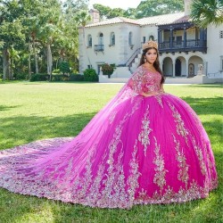 Vestidos Butantes 15 anos Pink Quinceanera Dresses 2024 Gold Lace Appliques Mexican Ball Gown Prom Party Dress